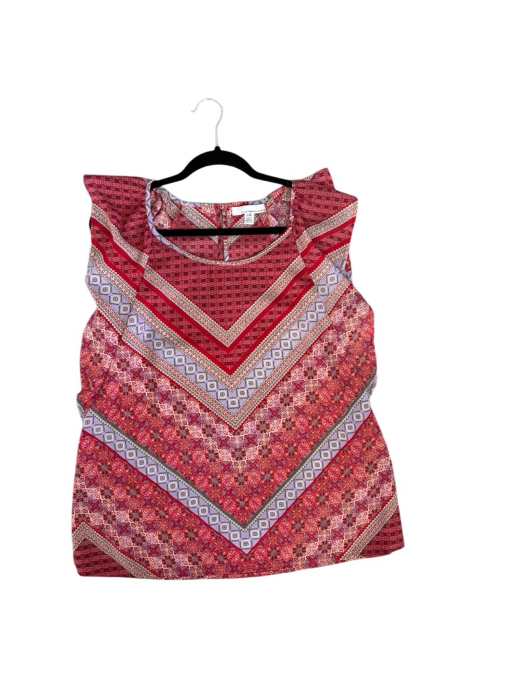 Sleeveless Red Patterned V-Neck Top